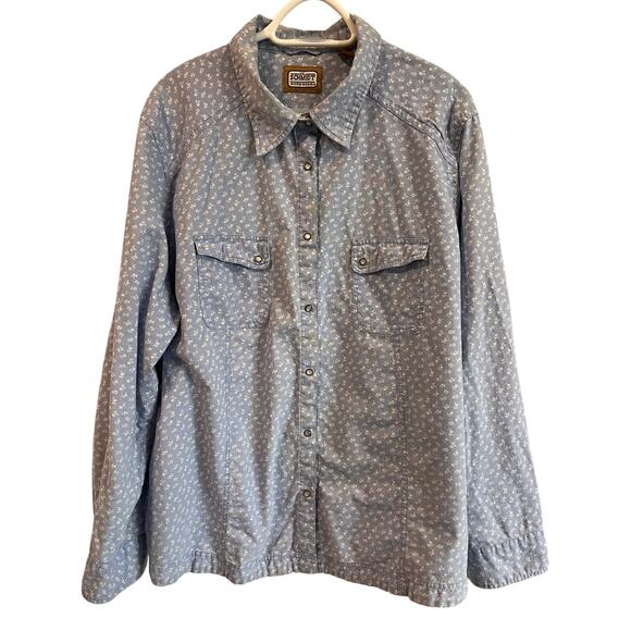 C.E. Schmidt Workwear Shirt 3X Floral Button Up Western Pearl Snap Blue - Picture 1 of 15